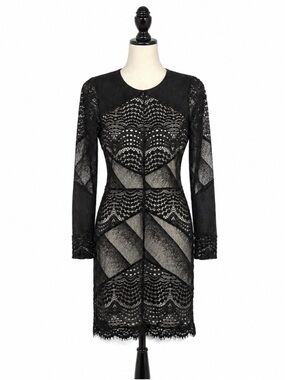 Sandro Lace Overlay Long Sleeve Mini Dress Sz 2